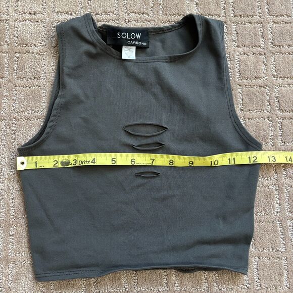 Solow Deconstructed Activewear Set Crop Top (XS) Leggings (S) Gray Green Ripped - Picture 8 of 10